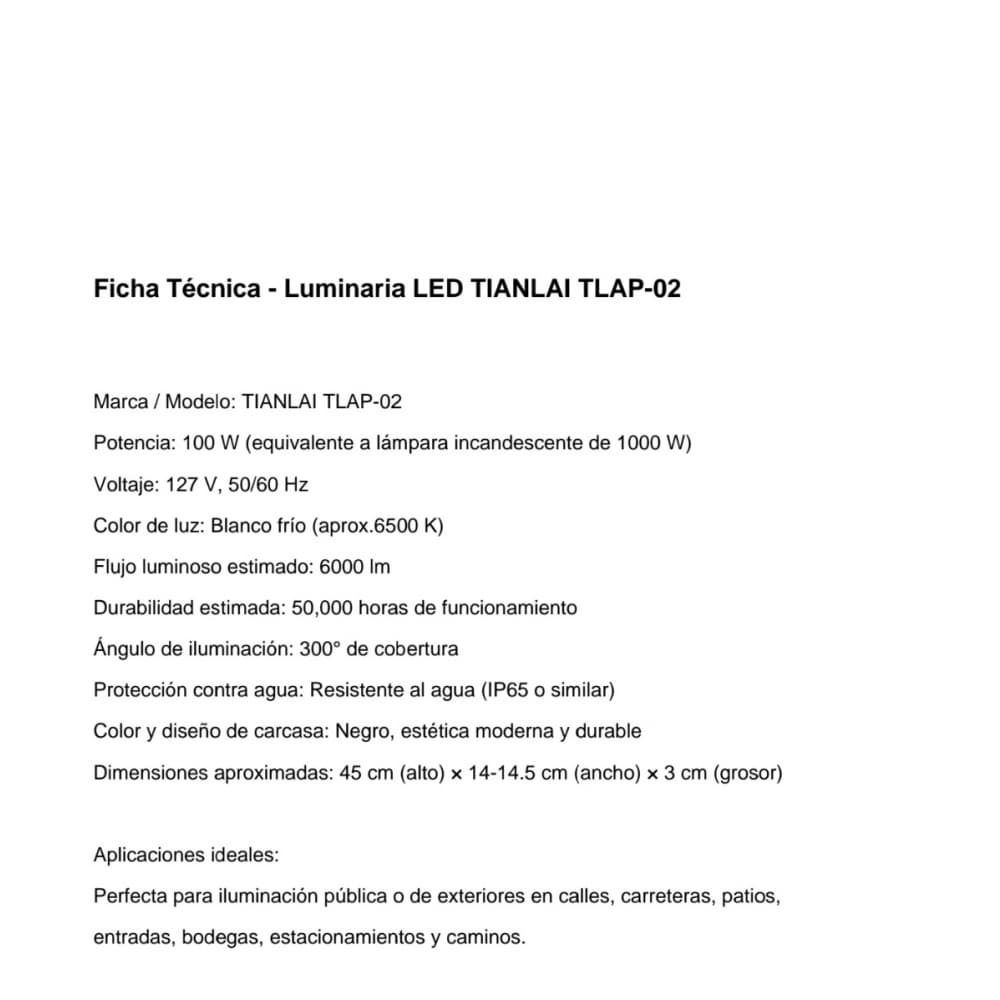 Reflector de lámpara suburbana LEDS 100W exterior Tianlai TLAP-02 - Miniatura 3