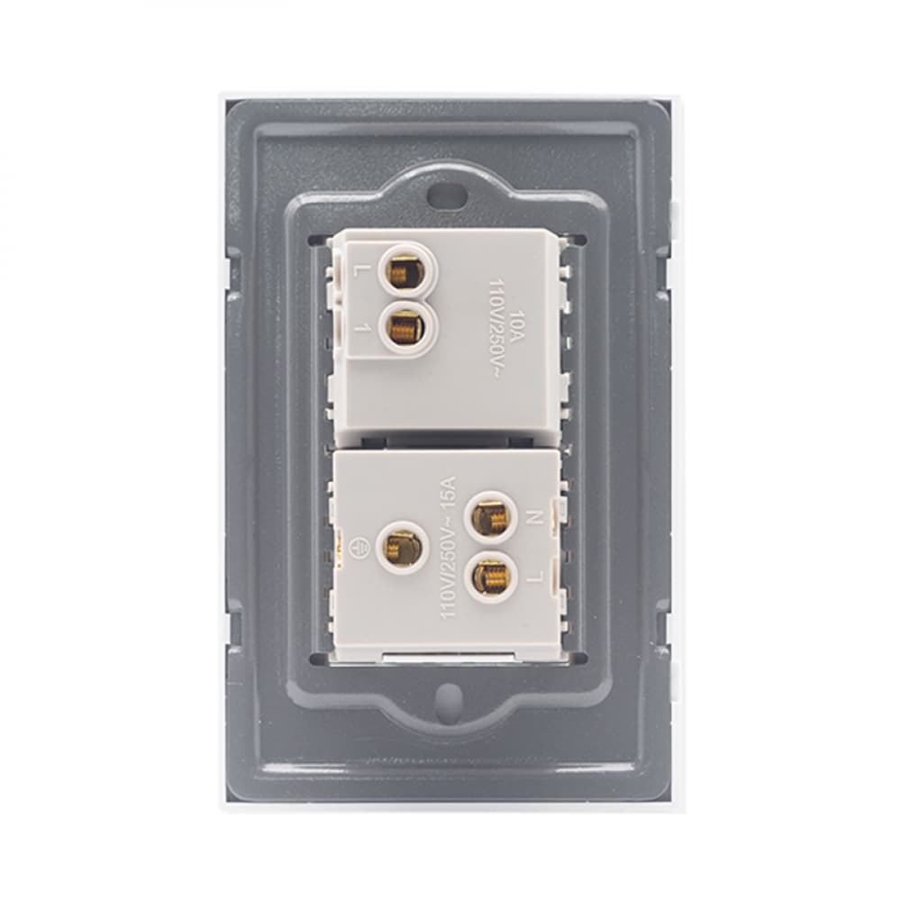 Interruptor sencillo con tomacorriente - enchufe - blanco con tapa 125 V 10 A. - Miniatura 3