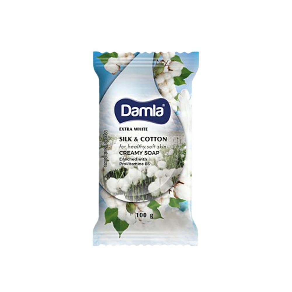 Jabón cremoso extra blanco de seda y algodón Damla (100 g / 3.53 oz) - Imagen 1
