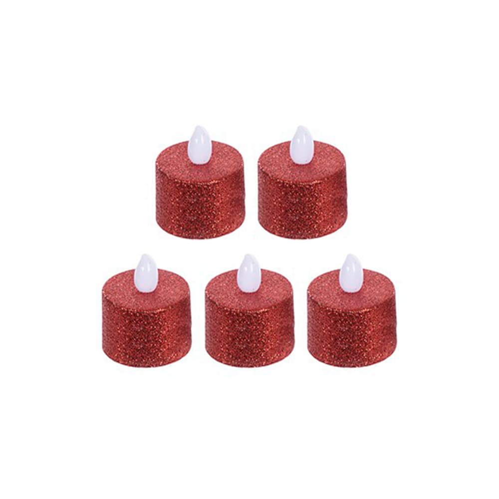 Set de 5 velas LED con purpurina roja 3.7 cm x 3.6 cm - Imagen 1