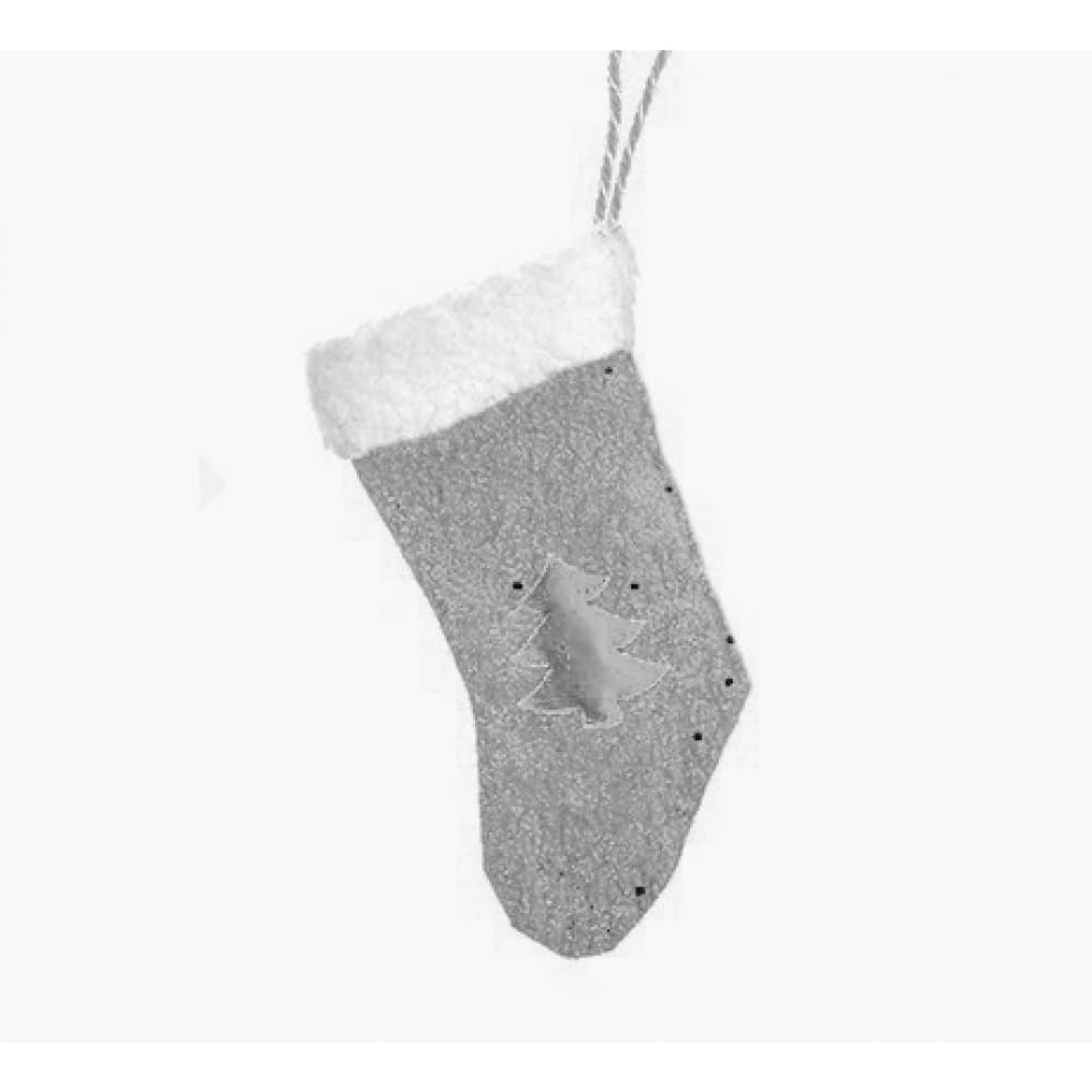 Colgante calcetín navideño plata 19 cm x 10 cm - Imagen 1