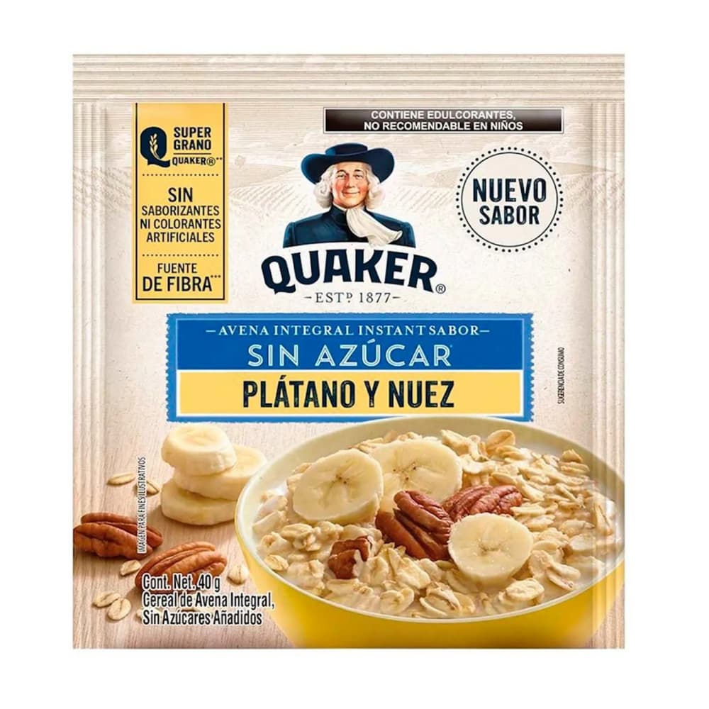 Avena integral sin azúcar sabor plátano y nuez Quaker (40 g / 1.41 oz) - Imagen 1