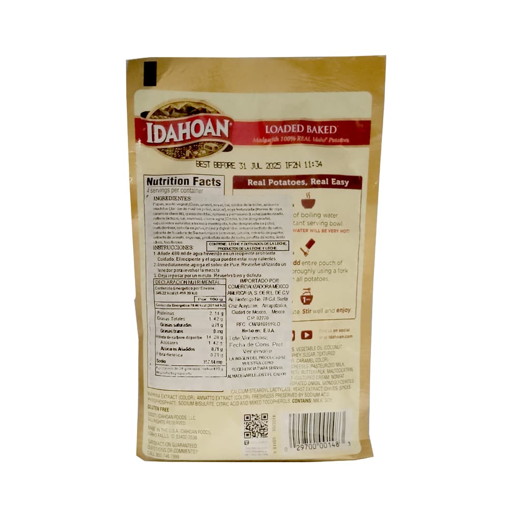 Puré de papas crema agria y cebollino, sabor mantequilla y tocino Idahoan (113.4 g / 4 oz) - Miniatura 3