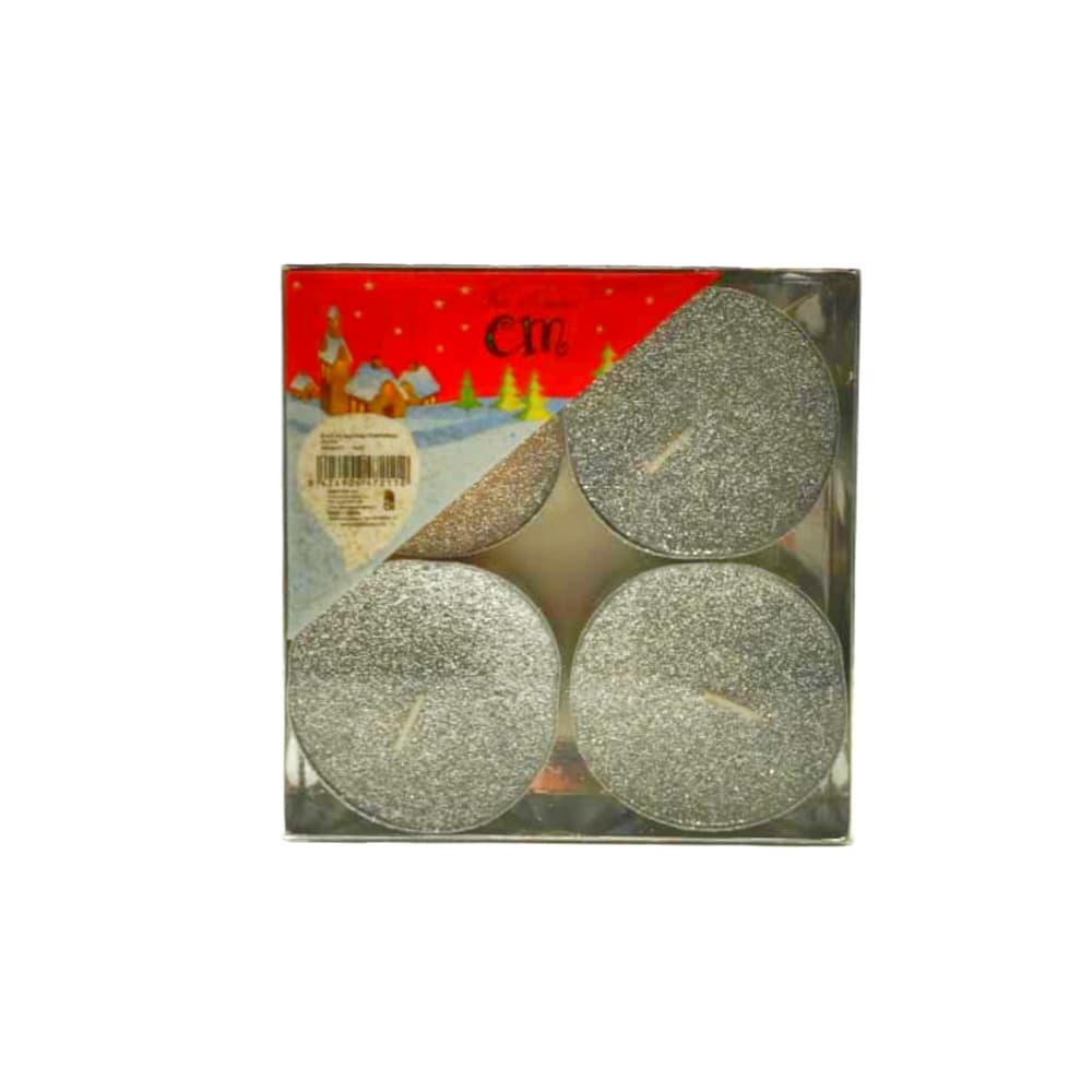 Velas de navidad color plata con purpurina, Casa y Menaje (4 U) - Imagen 1