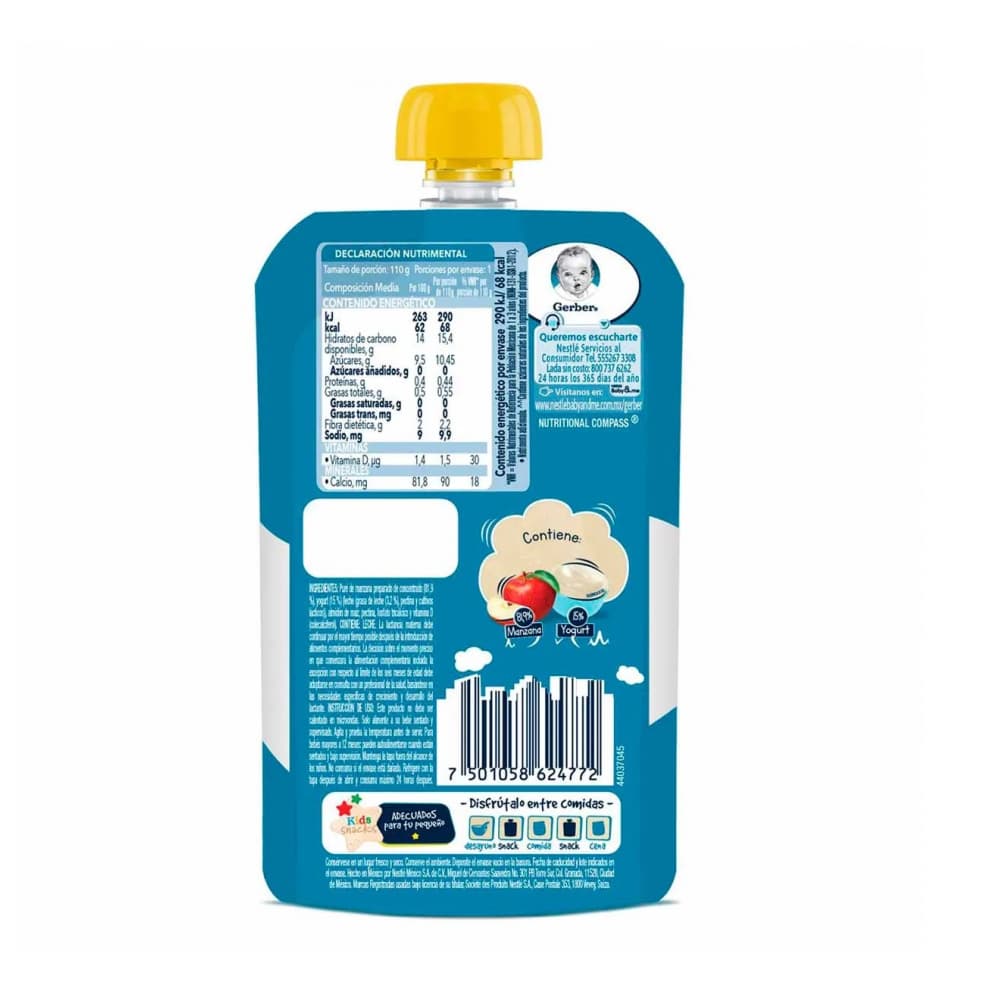 Comida papilla para bebés etapa 4 sabor manzana y yogurt Gerber Junior (110 g / 3.88 oz) - Miniatura 2