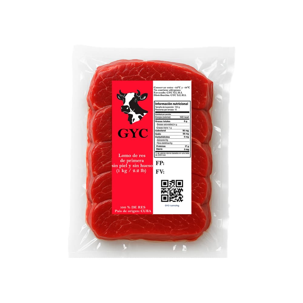 Lomo de res de primera sin piel y sin hueso GYC (1 kg / 2.2 lb) - Imagen 1