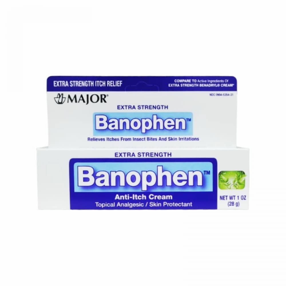 Banophen. Crema anti-prurito: Clorhidrato de difenhidramina 2% + Acetato de Zinc 0.1 % Major (28 g / 1 oz) - Imagen 1