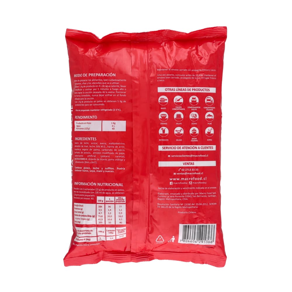 Avena con leche Macro Food (1 kg / 2.2 lb) - Miniatura 3