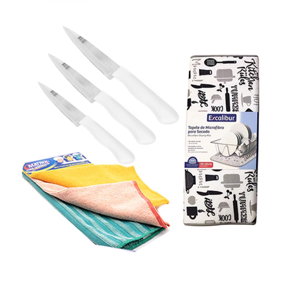 Combo para el hogar toalla microfibra + cuchillos + tapete de cocina - Imagen 1