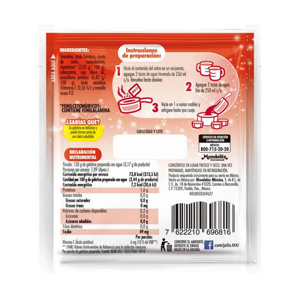Gelatina sin azúcar fortificada con vitamina C sabor a fresa Jell-O (25 g) - Miniatura 3
