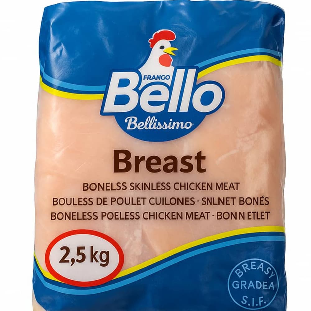 Pechuga de pollo sin piel y sin hueso Frango Bello (2.5 kg / 5.5 lb) - Imagen 1