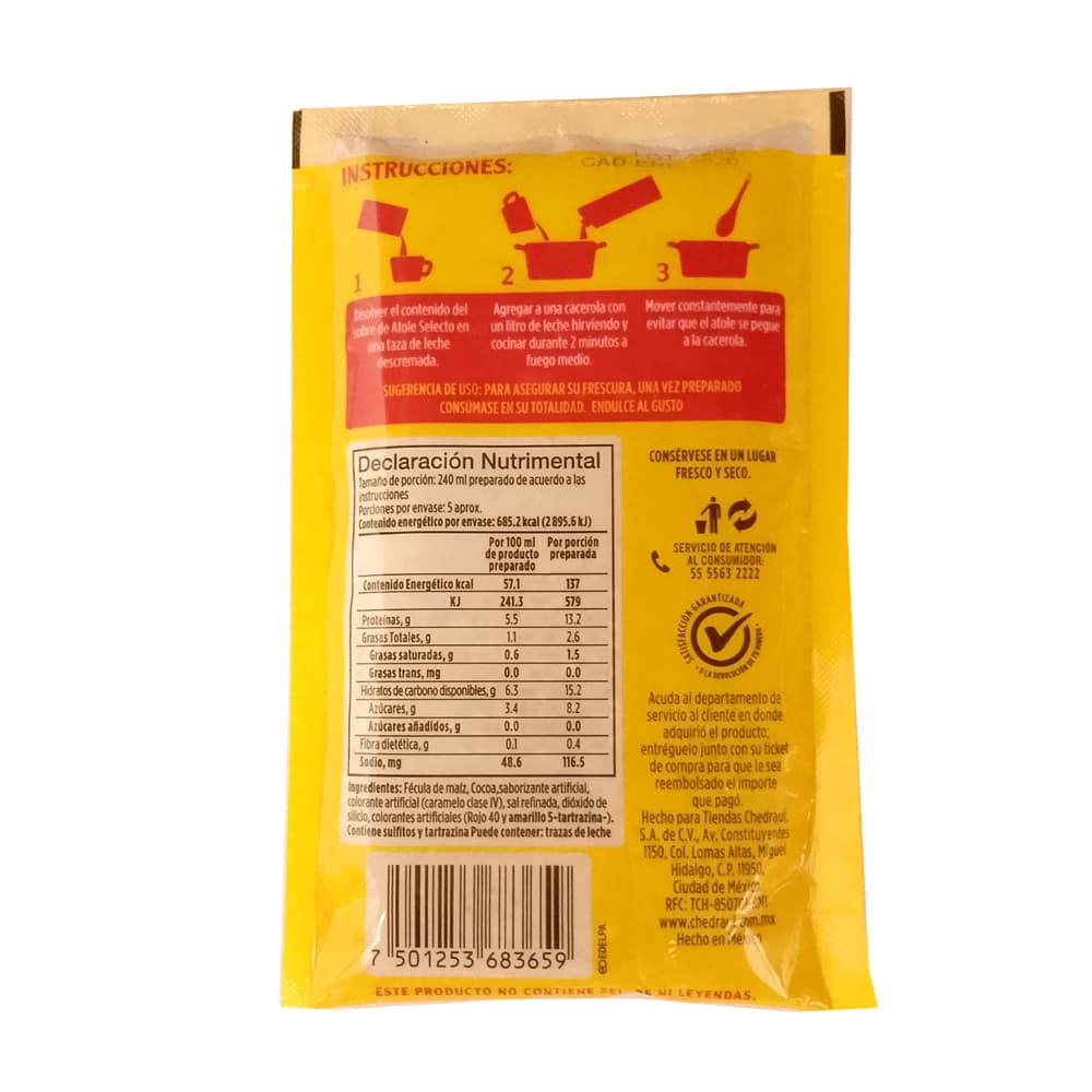 Fécula de maíz para preparar atole sabor chocolate Selecto (47 g / 1.65 oz) - Miniatura 4