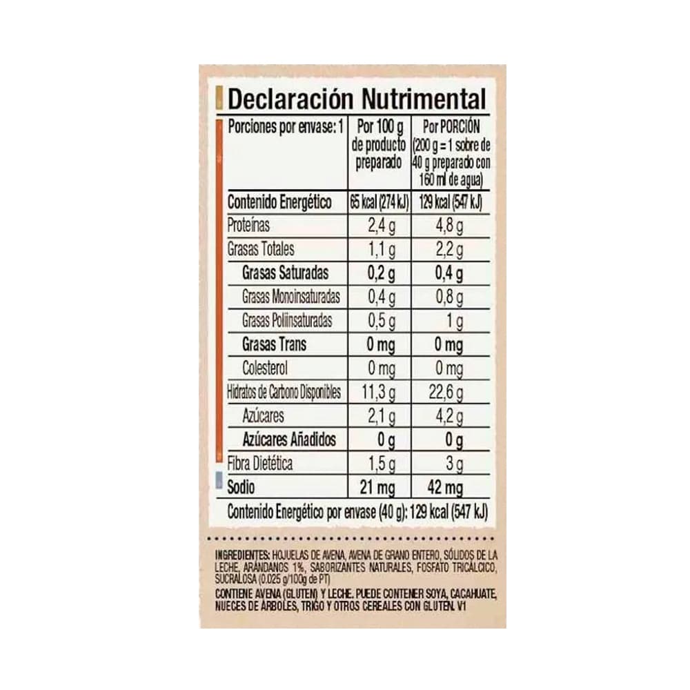 Avena integral sin azúcar sabor arándanos Quaker (40 g / 1.41 oz) - Miniatura 2