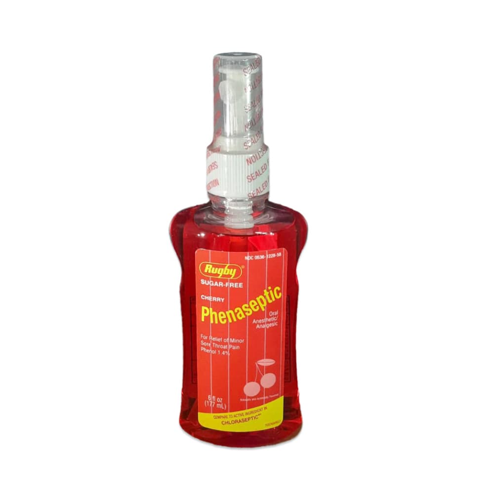 Fenaséptico. Fenol 1.4%. Analgesico y anestédico oral sabor cereza Rugby (177 ml / 6 fl oz) - Imagen 1