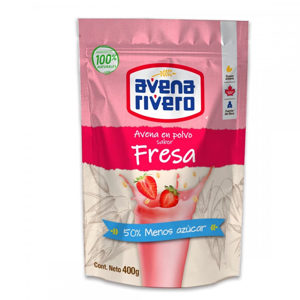 Avena en polvo sabor fresa Avena Rivero (400 g / 14.11 oz) - Imagen 1