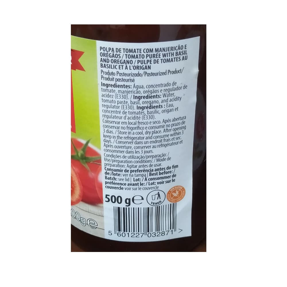 Pulpa de tomate con albahaca y orégano Amanhecer (500 g / 1.1 lb) - Miniatura 2