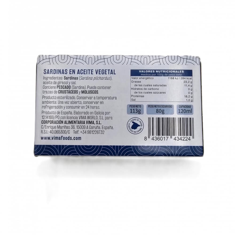 Sardinas en aceite vegetal Vima Foods (113 g / 3.98 oz) - Miniatura 2