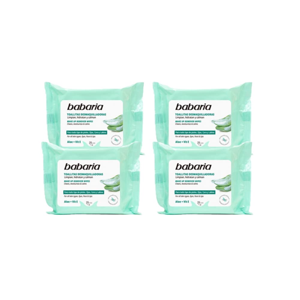 Toallitas húmedas desmaquilladoras aloe & vit E Babaria (4 x 25 U) - Imagen 1