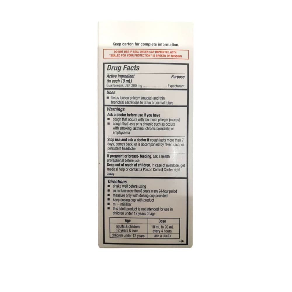 Guaifenesina 200 mg / 10 ml. Jarabe para aliviar la congestión del pecho. Sabor cereza Rugby (118 ml / 4 fl oz) - Miniatura 2