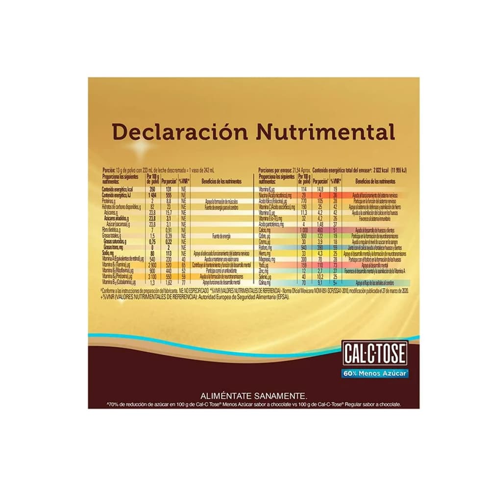 Alimento en polvo fortificado para preparar una bebida sabor a chocolate Cal-C-Tose (160 g / 5.64 oz) - Miniatura 2