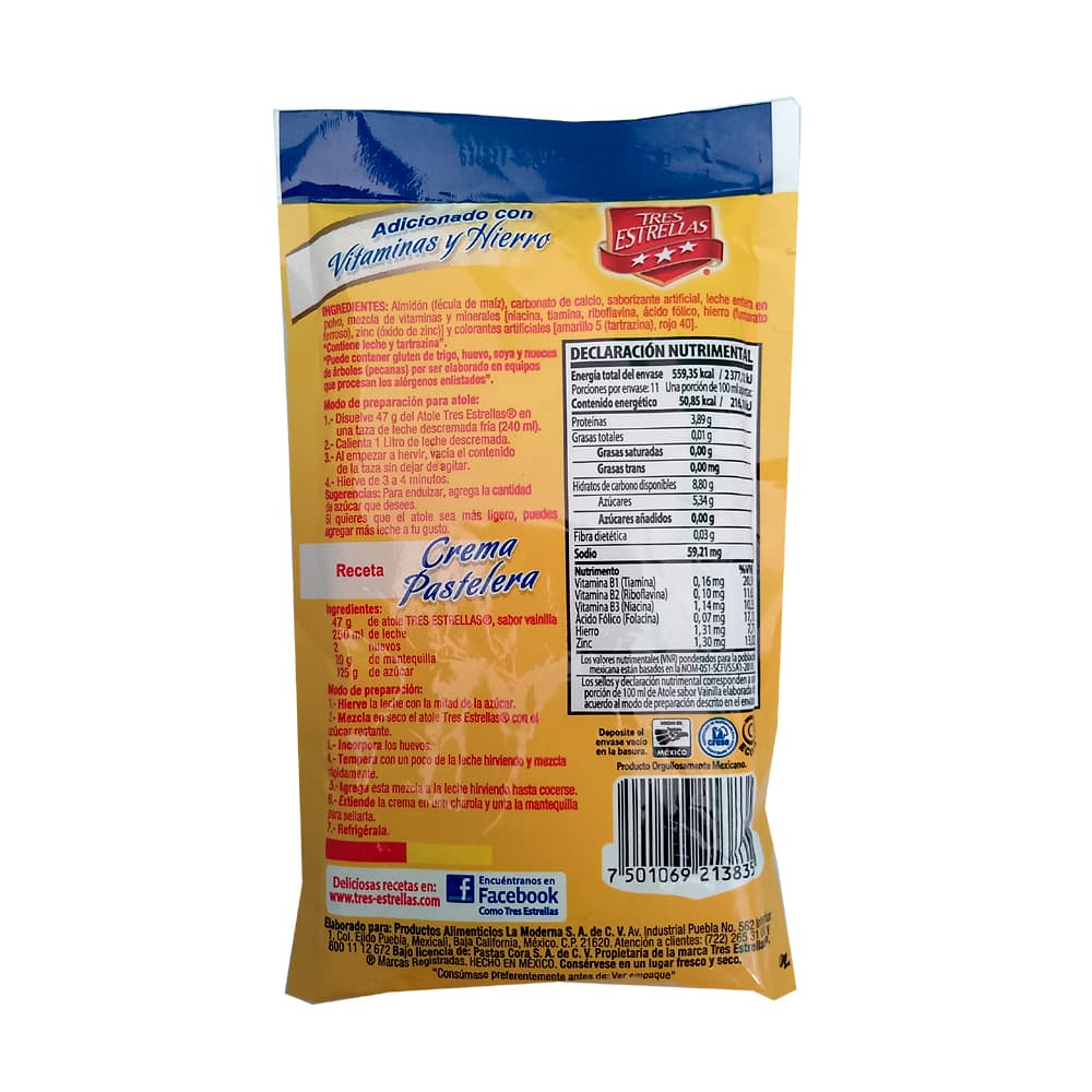 Atole sabor vainilla Tres Estrellas (47 g / 1.65 oz) - Miniatura 2