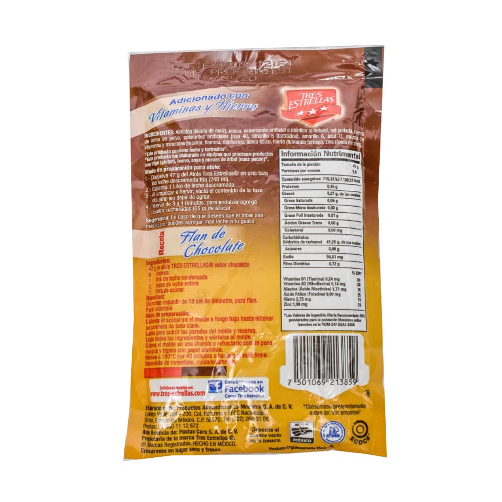 Atole sabor chocolate Tres Estrellas (47 g / 1.7 oz) - Miniatura 3