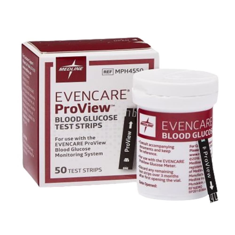 Tiras reactivas de glucosa en sangre EvenCare ProView Medline 50 unidades - Imagen 1
