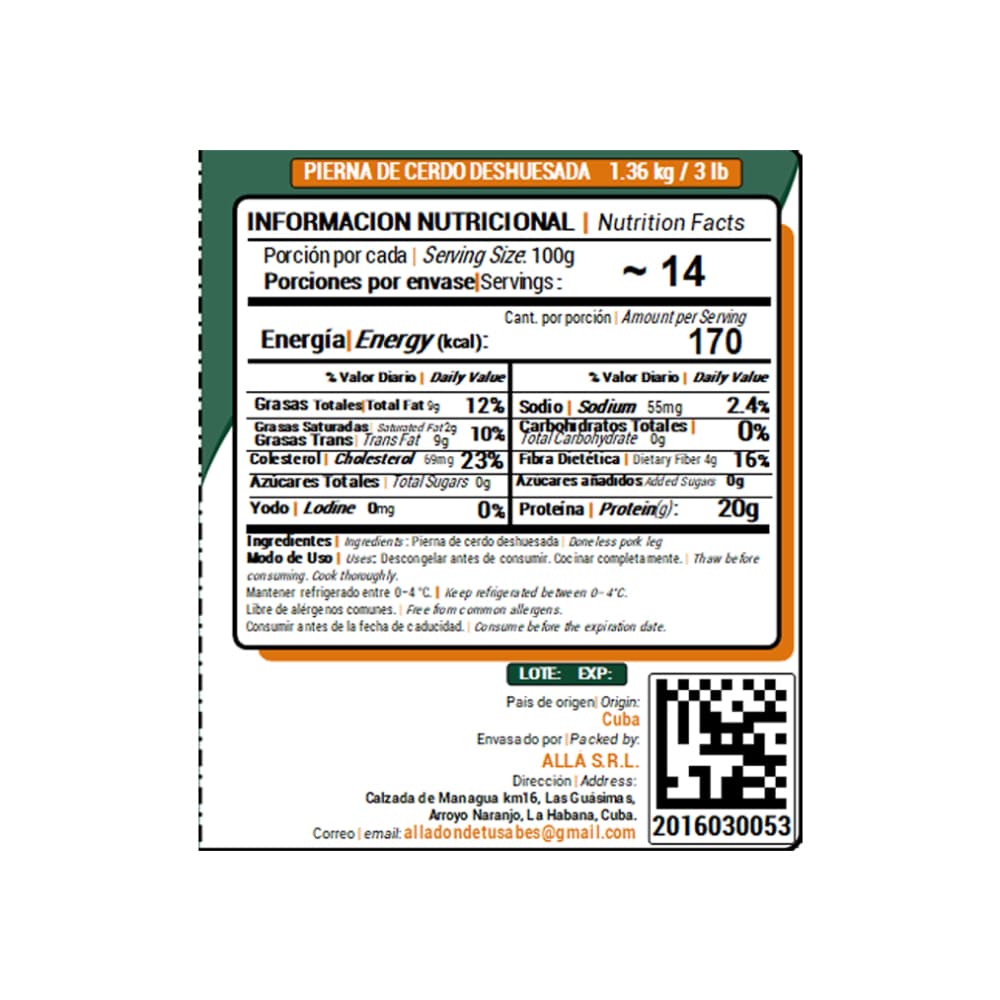 Pierna de cerdo deshuesada ALLÁ (1.36 kg / 3 lb) - Miniatura 4