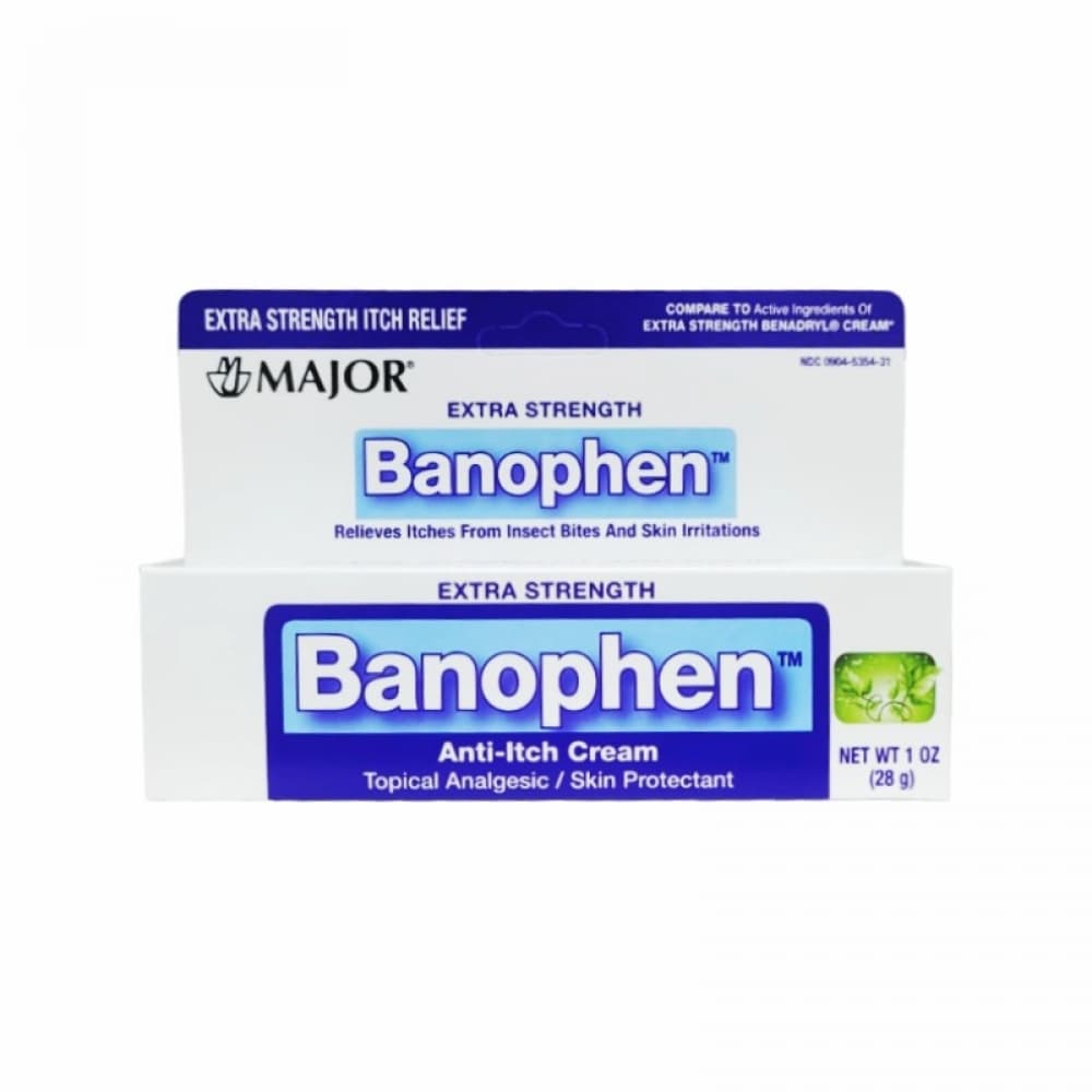 Banophen. Crema anti-prurito: Clorhidrato de difenhidramina 2% + Acetato de Zinc 0.1 % Major (28 g / 1 oz) - Miniatura 2