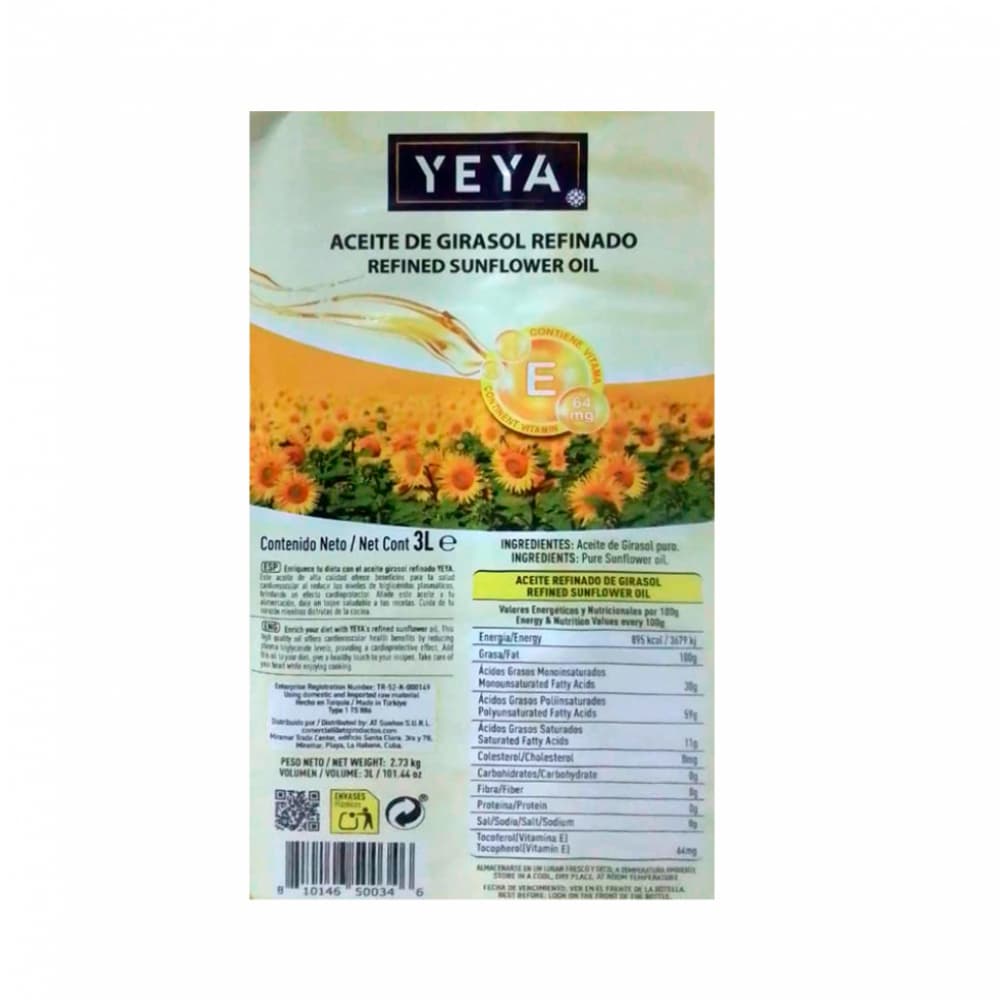 Aceite de girasol refinado YEYA (3 L) - Miniatura 2