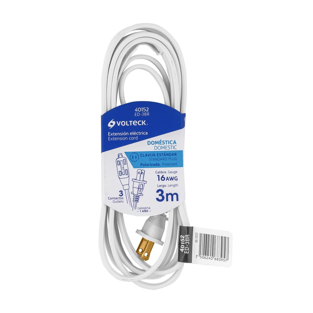 Extensión eléctrica blanca 3 m Volteck ED-3BR - Imagen 1
