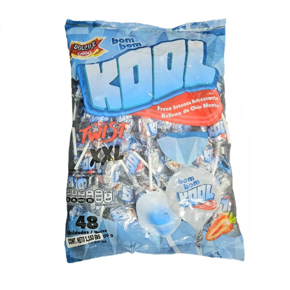 Chupa chupas de fresa con doble chicle sabor menta XXL Confites Venus (1.15 kg / 2.54 lb) - Imagen 1