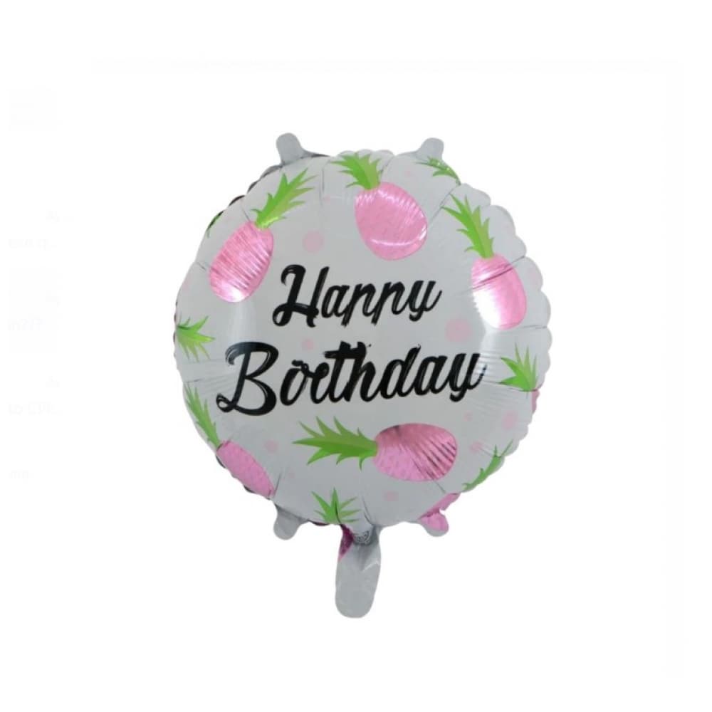 Globo Happy Birthday diseño con piñas rosadas 18" - Imagen 1
