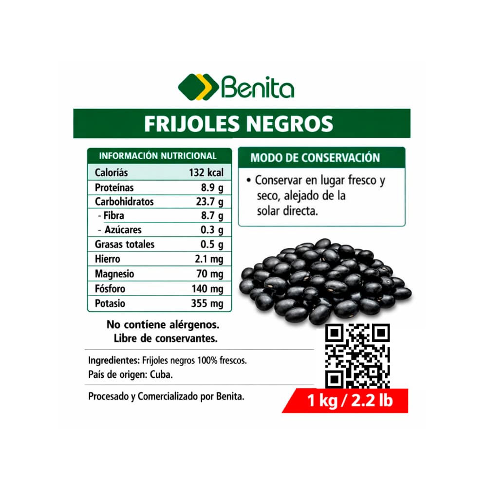 Frijoles negros Benita (1 kg / 2.2 lb) - Miniatura 2