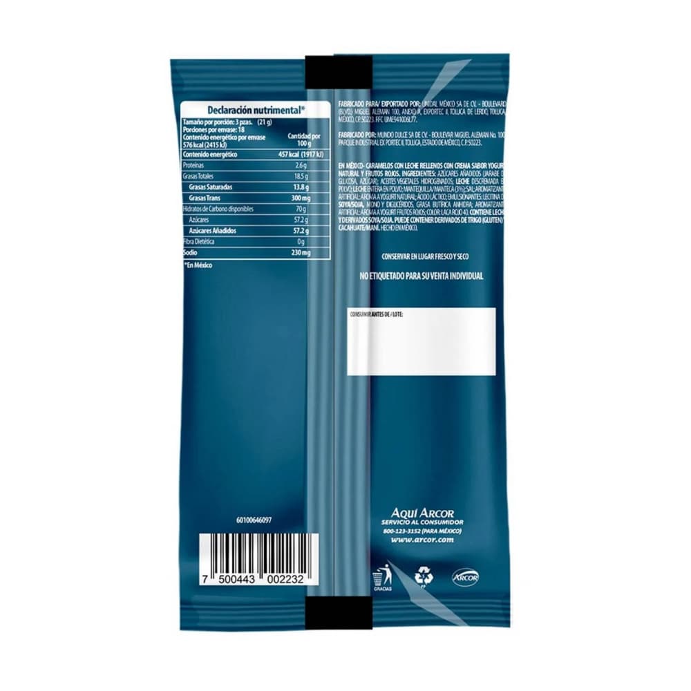 Caramelos con leche rellenos sabor yogurt griego Arcor (126 g / 4.4 oz) - Miniatura 2