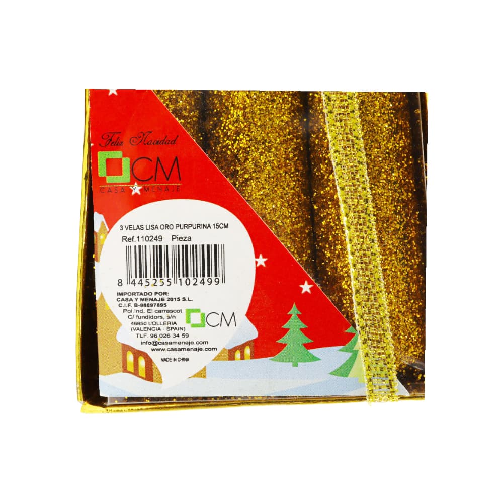 Set de 3 velas lisas color oro 15 cm Casa y Menaje - Miniatura 4