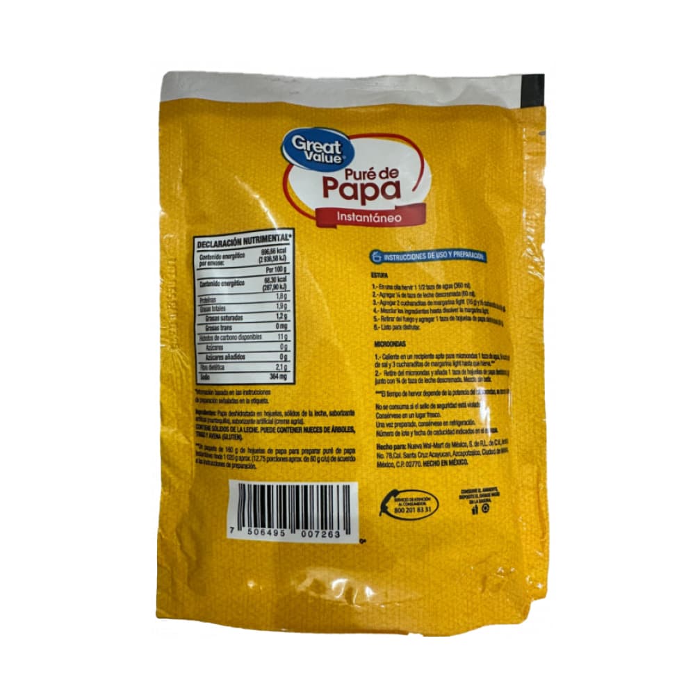 Puré de papa instantáneo Great Value (160 g / 5.64 oz) - Miniatura 2