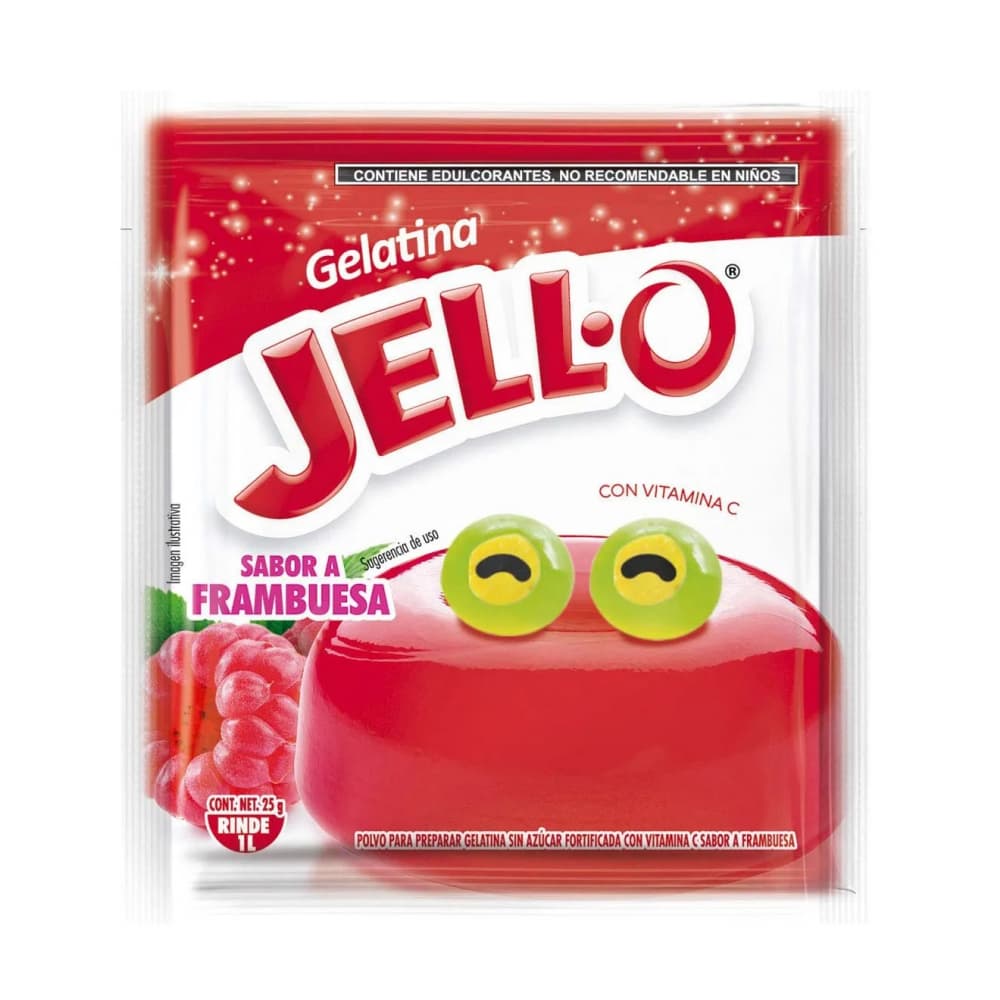 Gelatina sin azúcar fortificada con vitamina C sabor frambuesa Jell-O (25 g) - Imagen 1