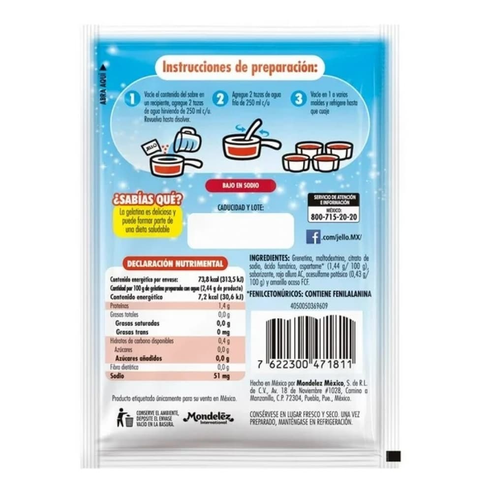Gelatina sabor fresa cero azúcar Jell-O (25 g) - Miniatura 2