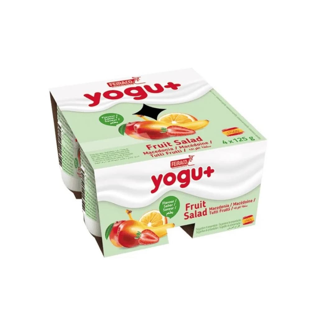 Yogurt sabor macedonia Yogu+ Feiraco (4 x 125 g / 4.41 oz) - Imagen 1