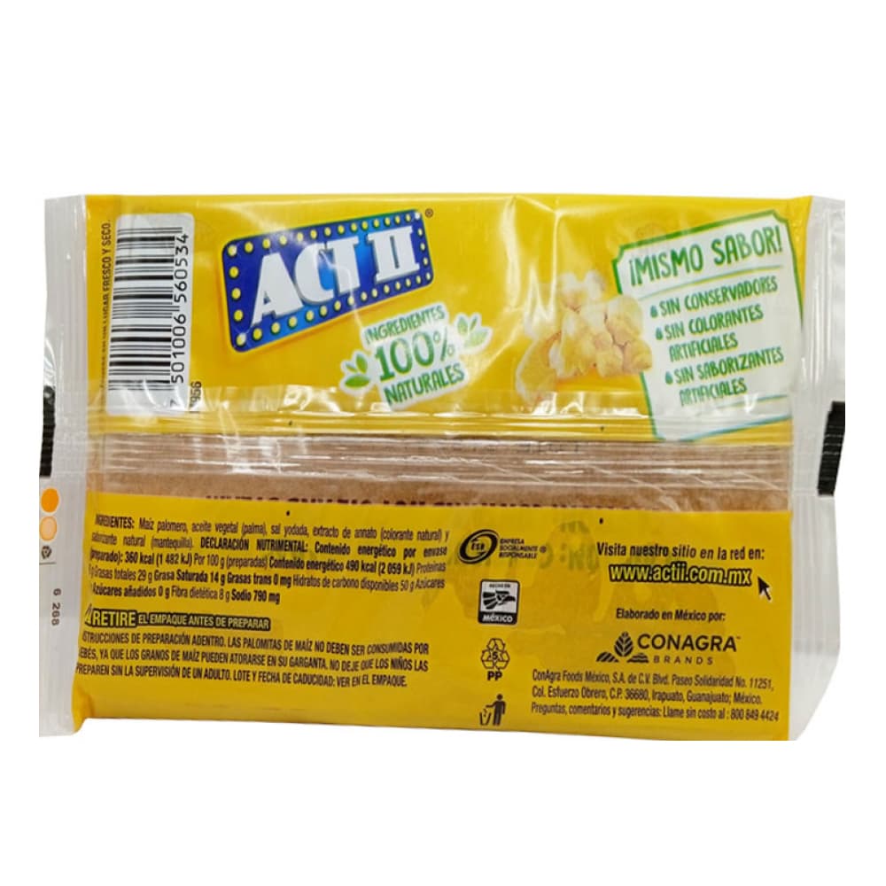 Palomitas de maíz sabor extra mantequilla para microondas ACT II (87 g / 3.06 oz) - Miniatura 2