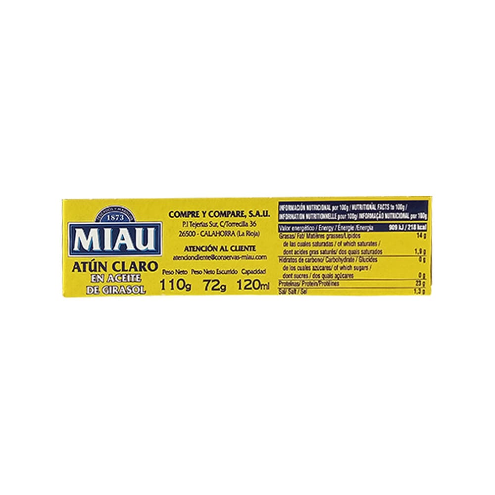 Atún Claro en aceite de girasol Miau (110 g / 3.88 oz) - Miniatura 4