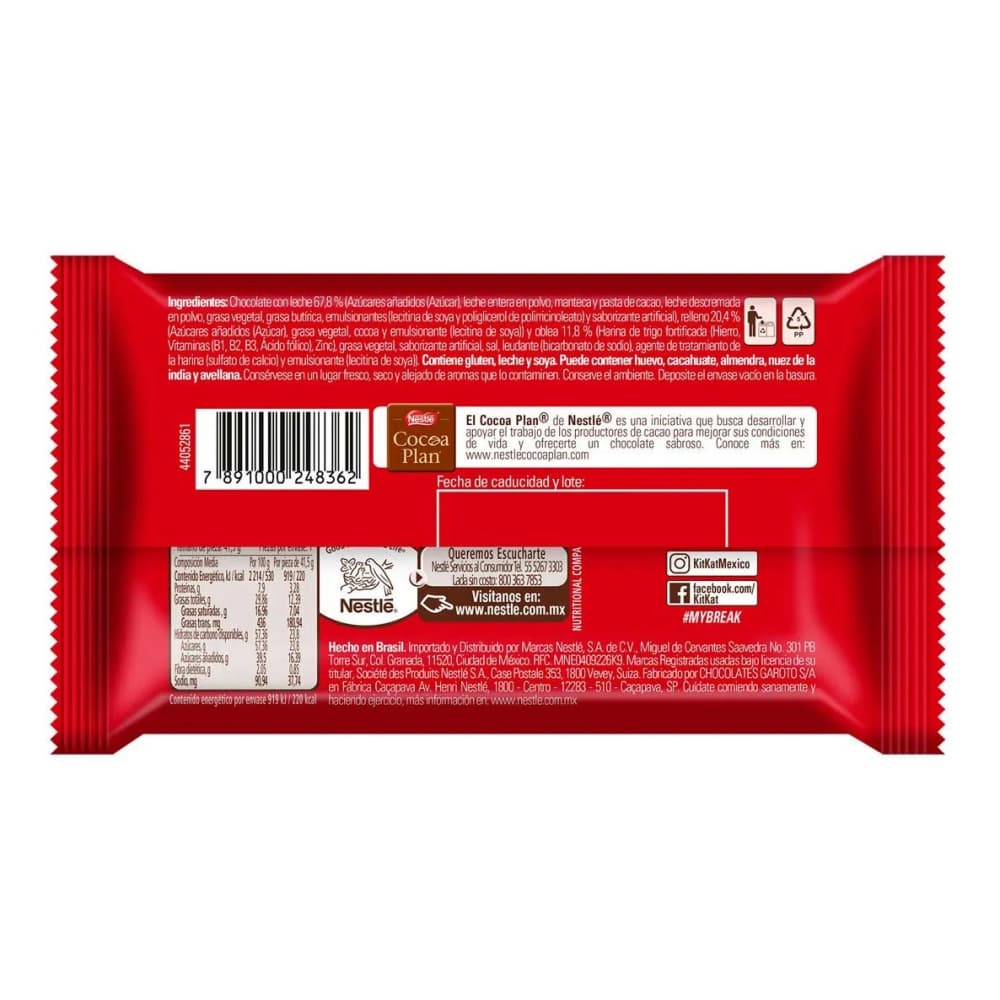 Oblea -barra- cubierta de chocolate con leche KitKat Nestlé (41.5 g / 1.46 oz) - Miniatura 2