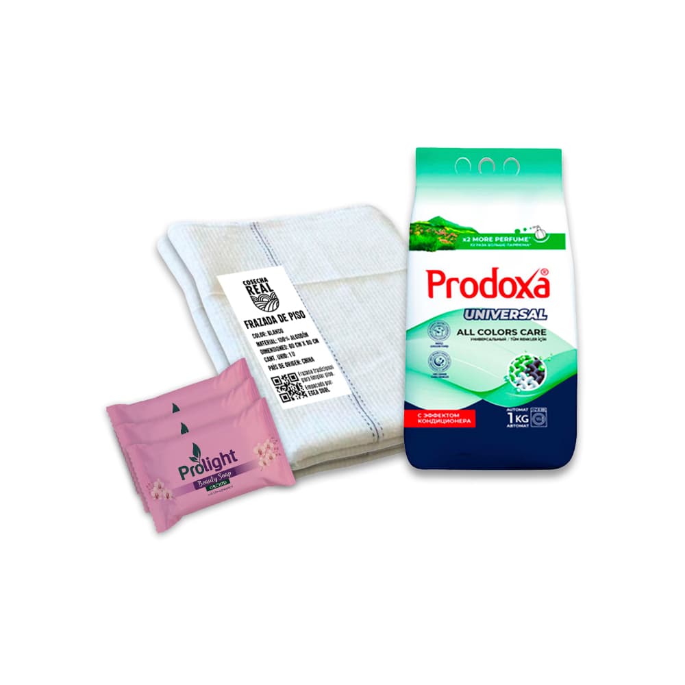 Combo para limpieza: Frazada de piso Cosecha Real + Jabón con fragancia a orquidea Prolight + Detergente en polvo Prodoxa - Imagen 1