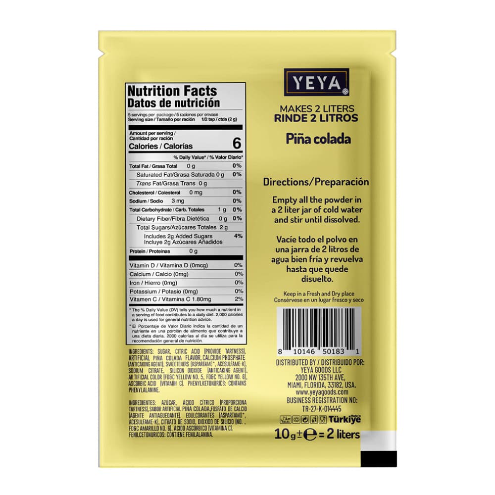 Refresco instantáneo sabor piña colada YEYA (10 g) - Miniatura 3