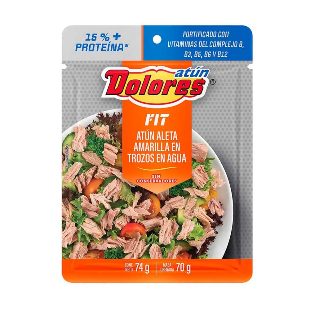 Atún aleta amarilla en trozos de agua fortificado con vitaminas del complejo B Dolores (74 g / 2.61 oz) - Imagen 1