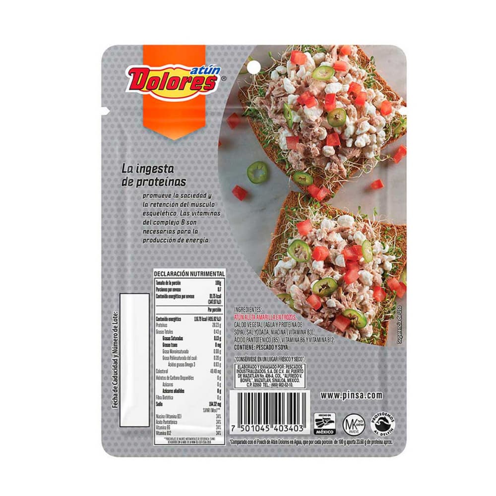 Atún aleta amarilla en trozos de agua fortificado con vitaminas del complejo B Dolores (74 g / 2.61 oz) - Miniatura 2