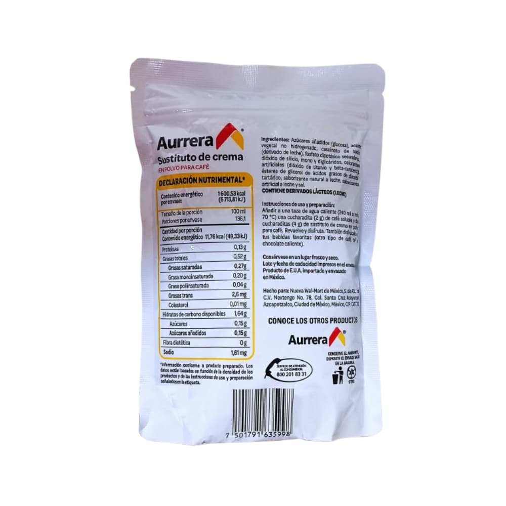 Sustituto de crema en polvo para café Aurrera (226 g / 7.97 oz) - Miniatura 2