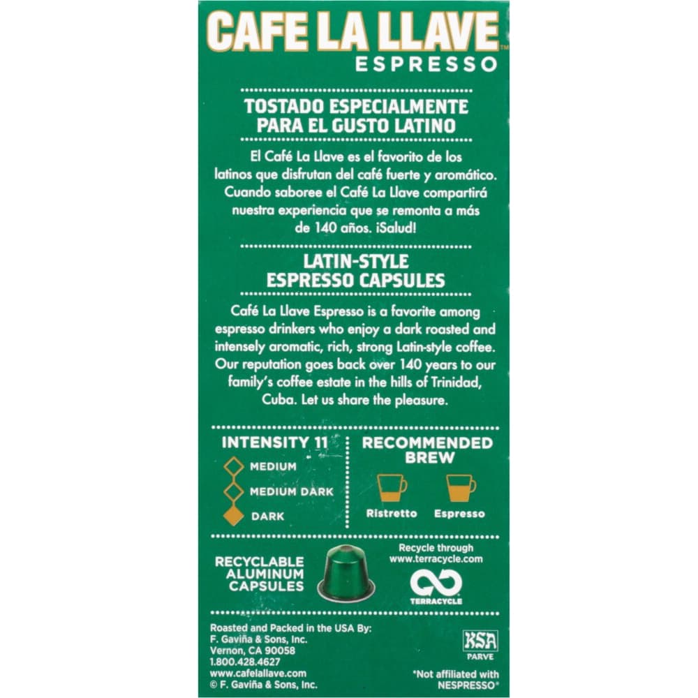 Café espresso en cápsulas, tostado oscuro La Llave (10 x 5.3 g) - Miniatura 3