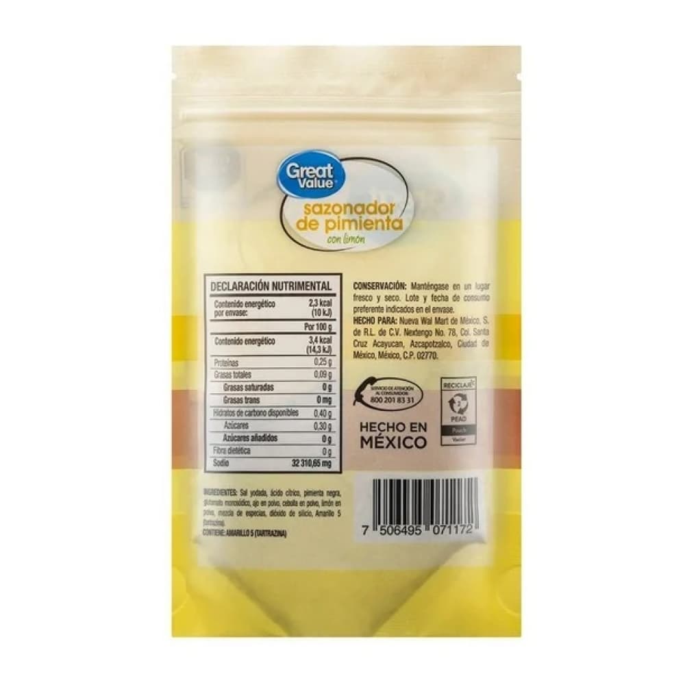 Sazonador de pimienta con limón Great Value (70 g / 2.47 oz) - Miniatura 2